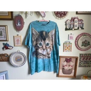 2011 The Mountain giant kitty graphic tie dye tee shirt